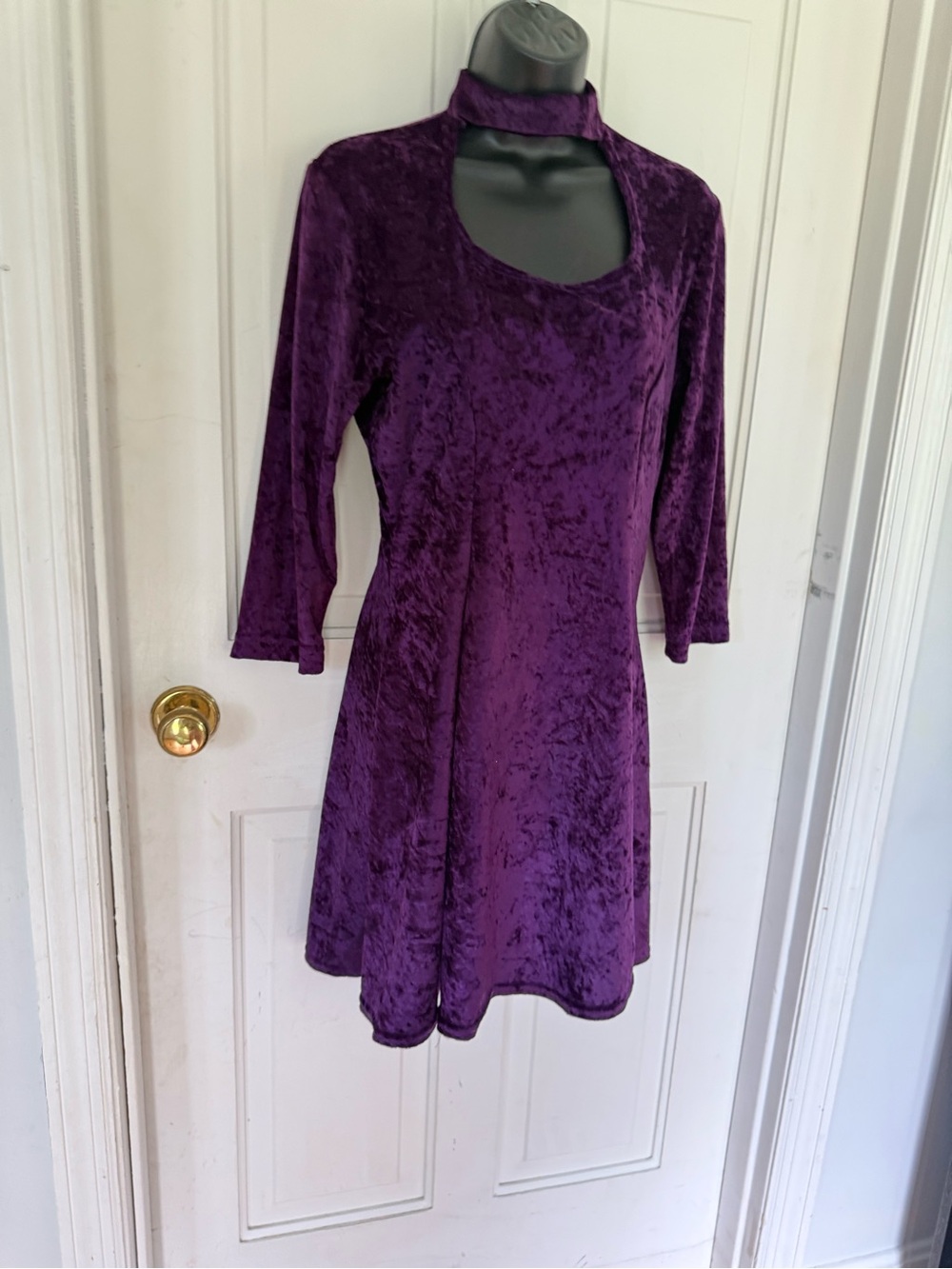 Plush Velvet Long-Sleeve Dress with Mock Neck in Purple